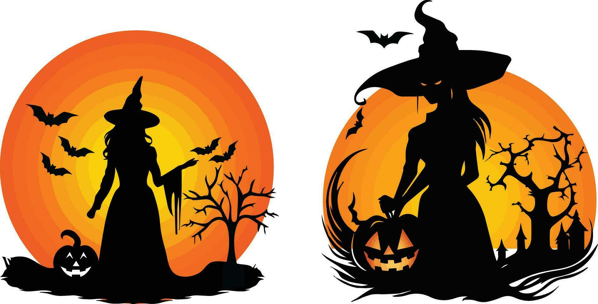 Halloween retro design, includes which, bat, tree and pumpkin.. vector