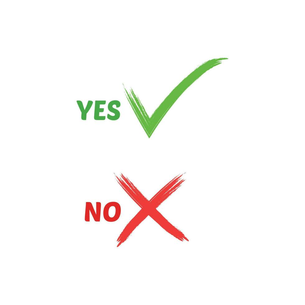 Yes or no with art brush Premium Vector. tick and cross brush signs. Green checkmark OK and red X icons, isolated on white background. Simple marks graphic design. vector