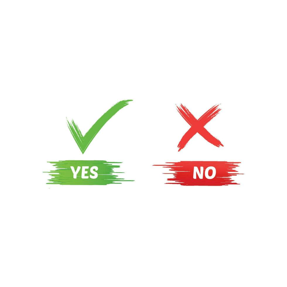 Yes or no with art brush Premium Vector. tick and cross brush signs. vector