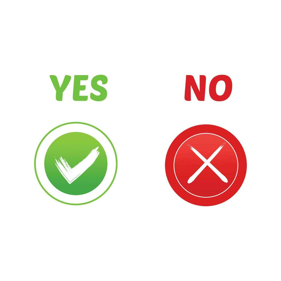 Yes or no with art brush Premium Vector. tick and cross brush signs. Green checkmark OK and red X icons, isolated on white background. vector