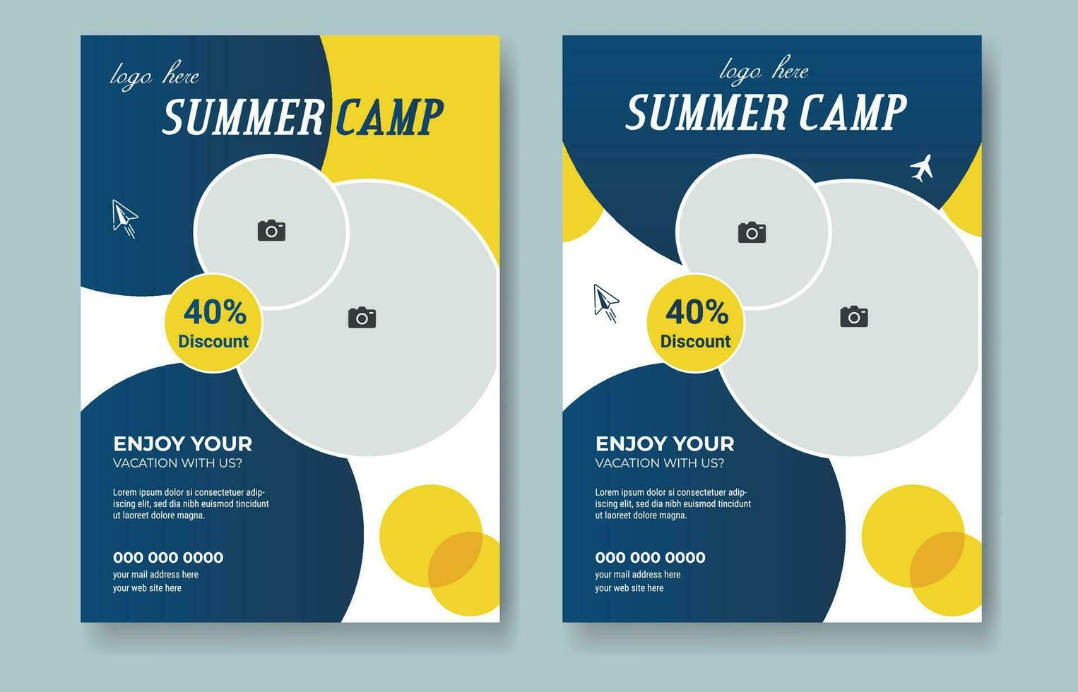 A Summer party poster or flyer design template with palm trees silhouettes. Modern style vector