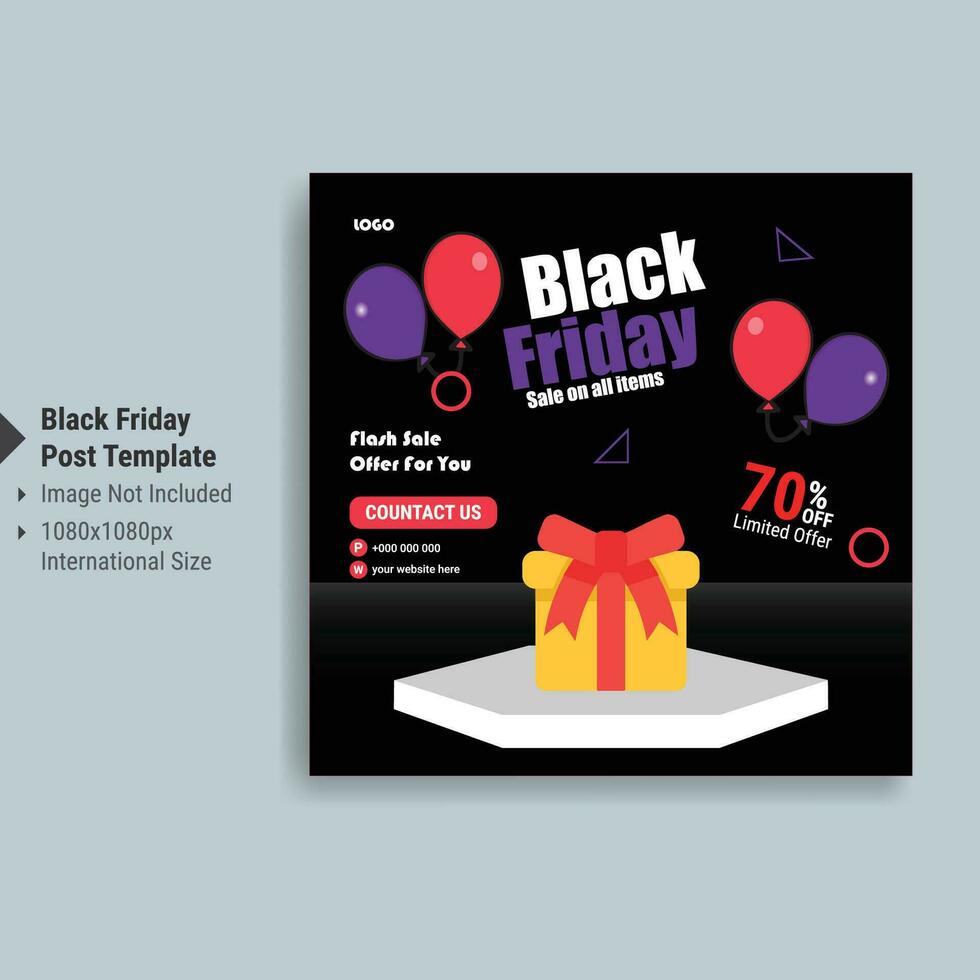 Black Friday social media post and discount sale banner design template vector