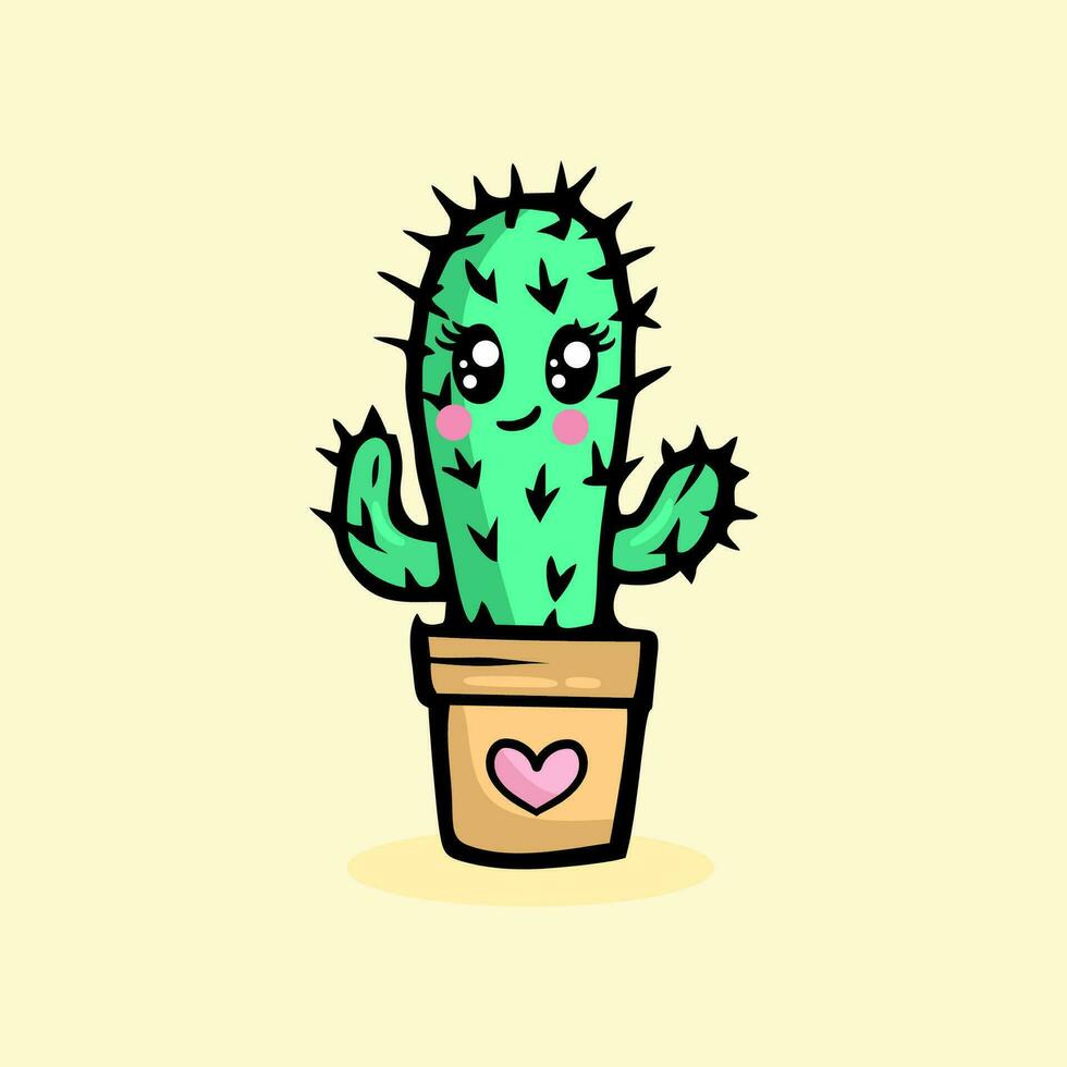 Drawing a cute cactus with a happy face vector