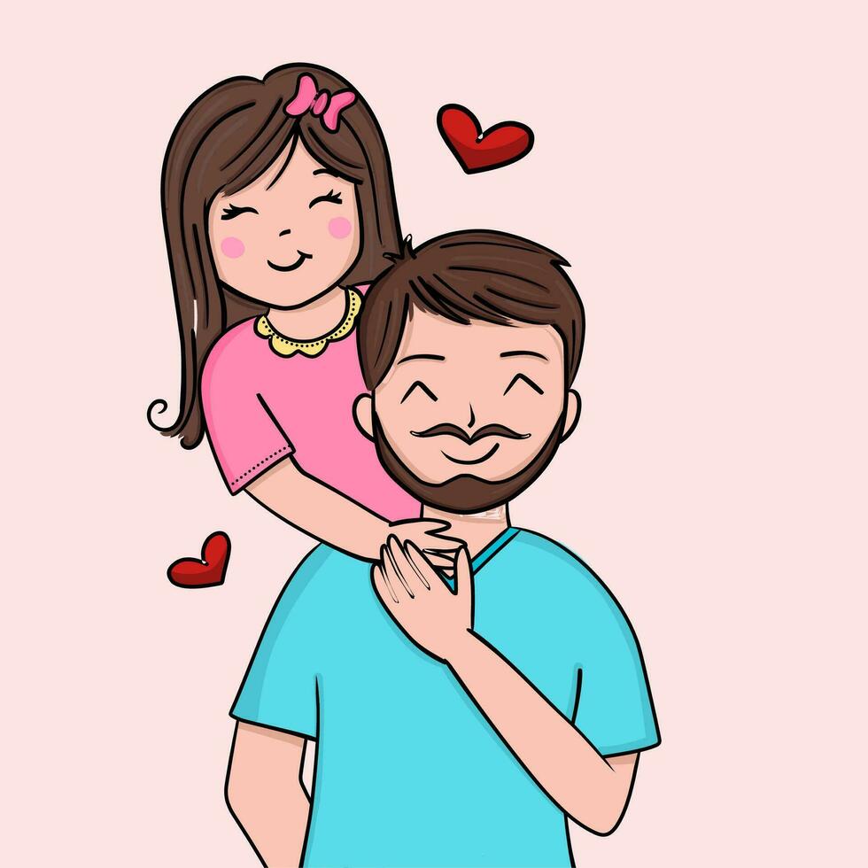 Father and daughter drawing illustration vector