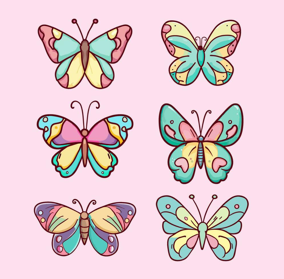A set of butterflies on a pink background vector