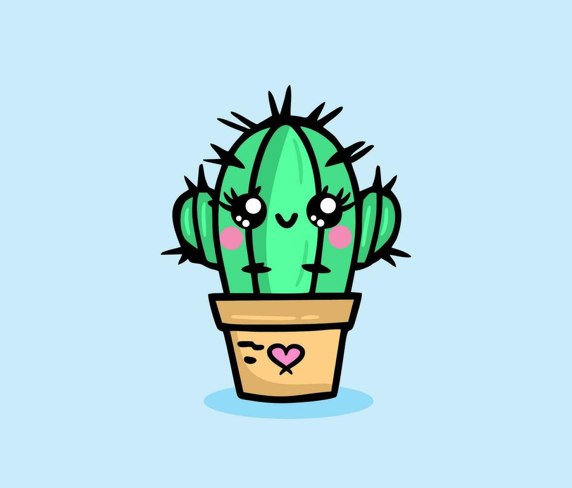 Drawing a cute cactus with a happy face vector