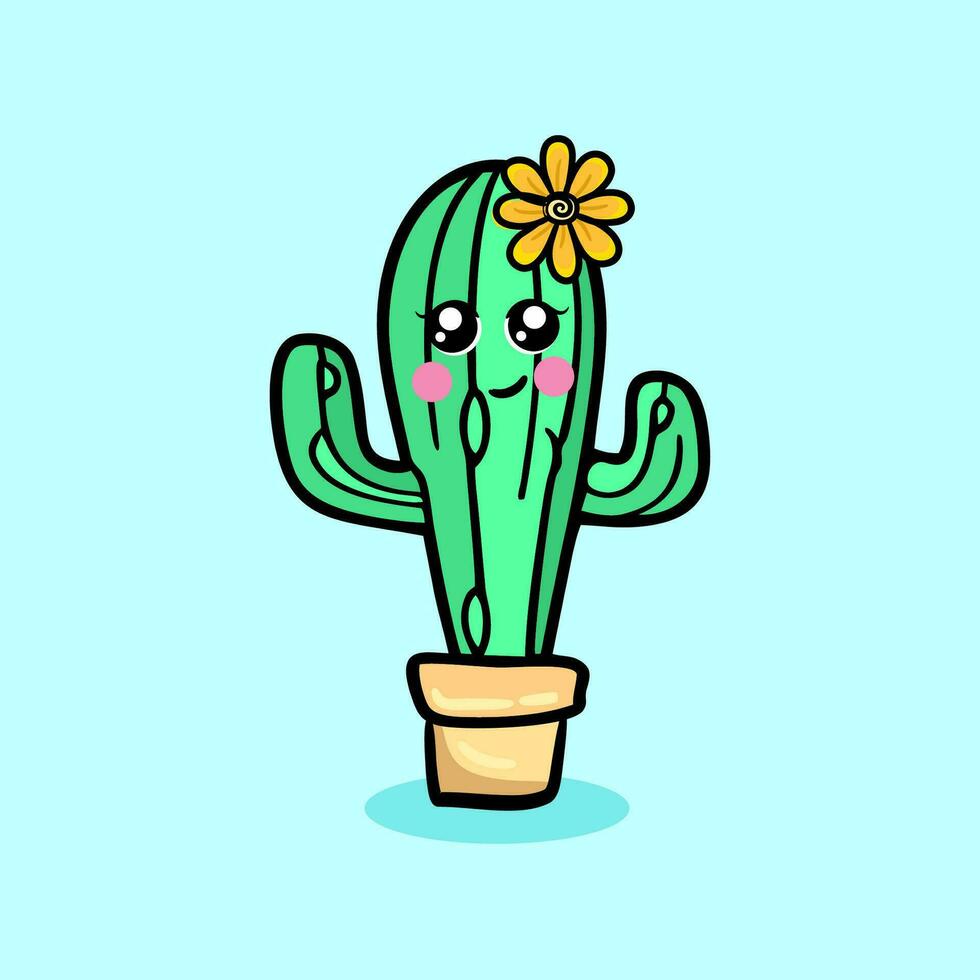 Drawing a cute cactus with a happy face vector