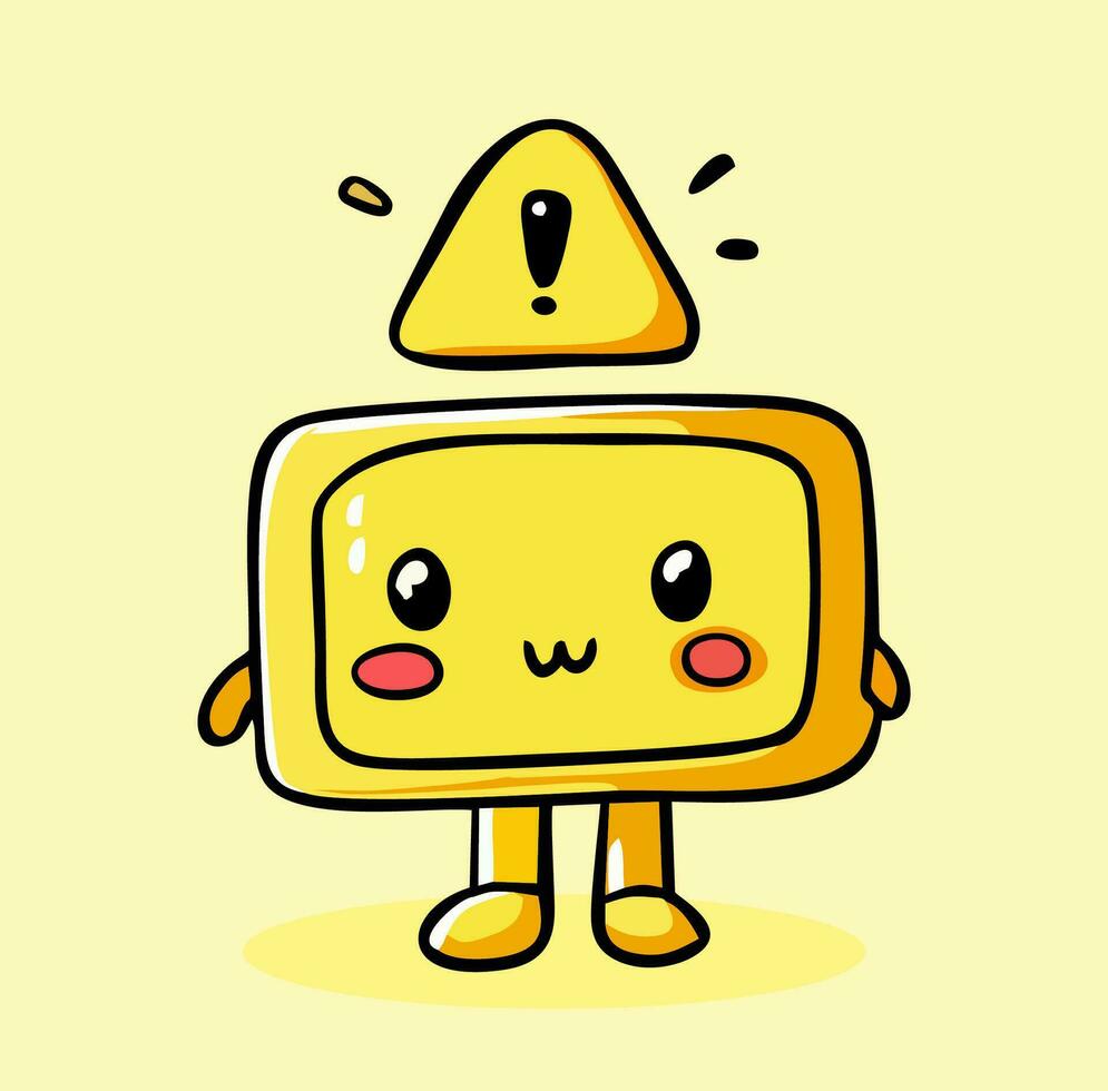 Cute cartoon monitor with and caution symbol of attention vector