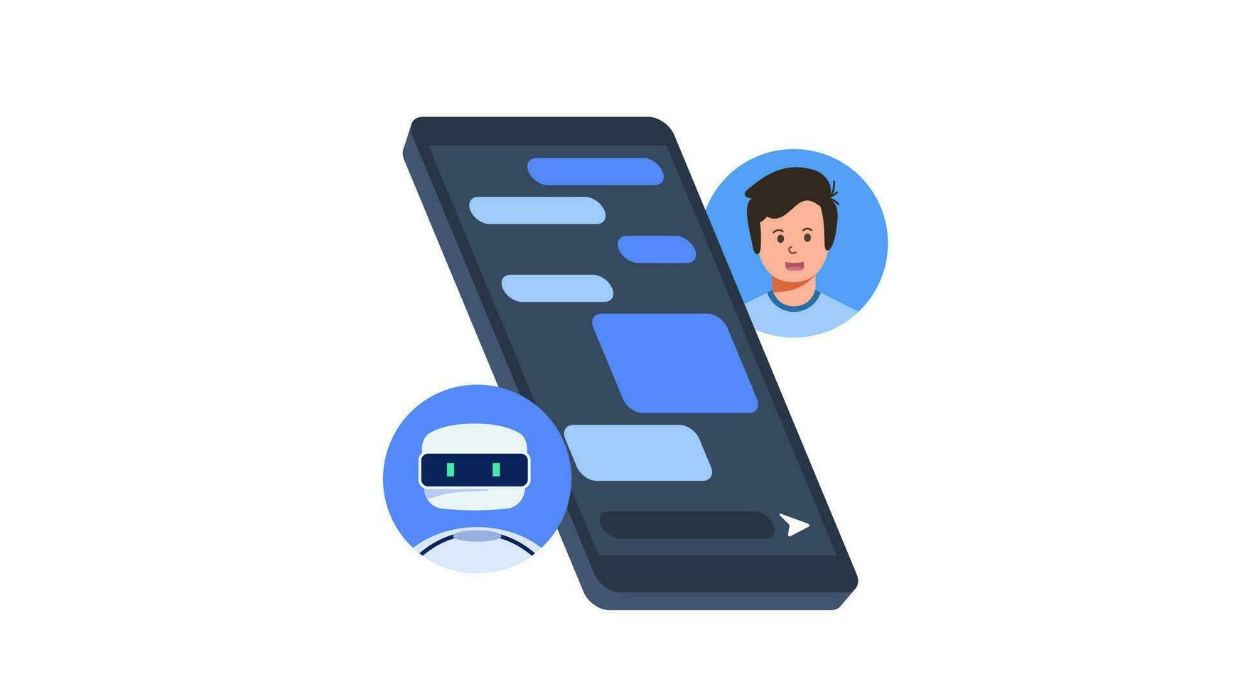 AI Chat Conversation Human with Robot Illustration Concept Chat Bot Interaction Artificial Intelligence Language Model Processing Vector Flat Design