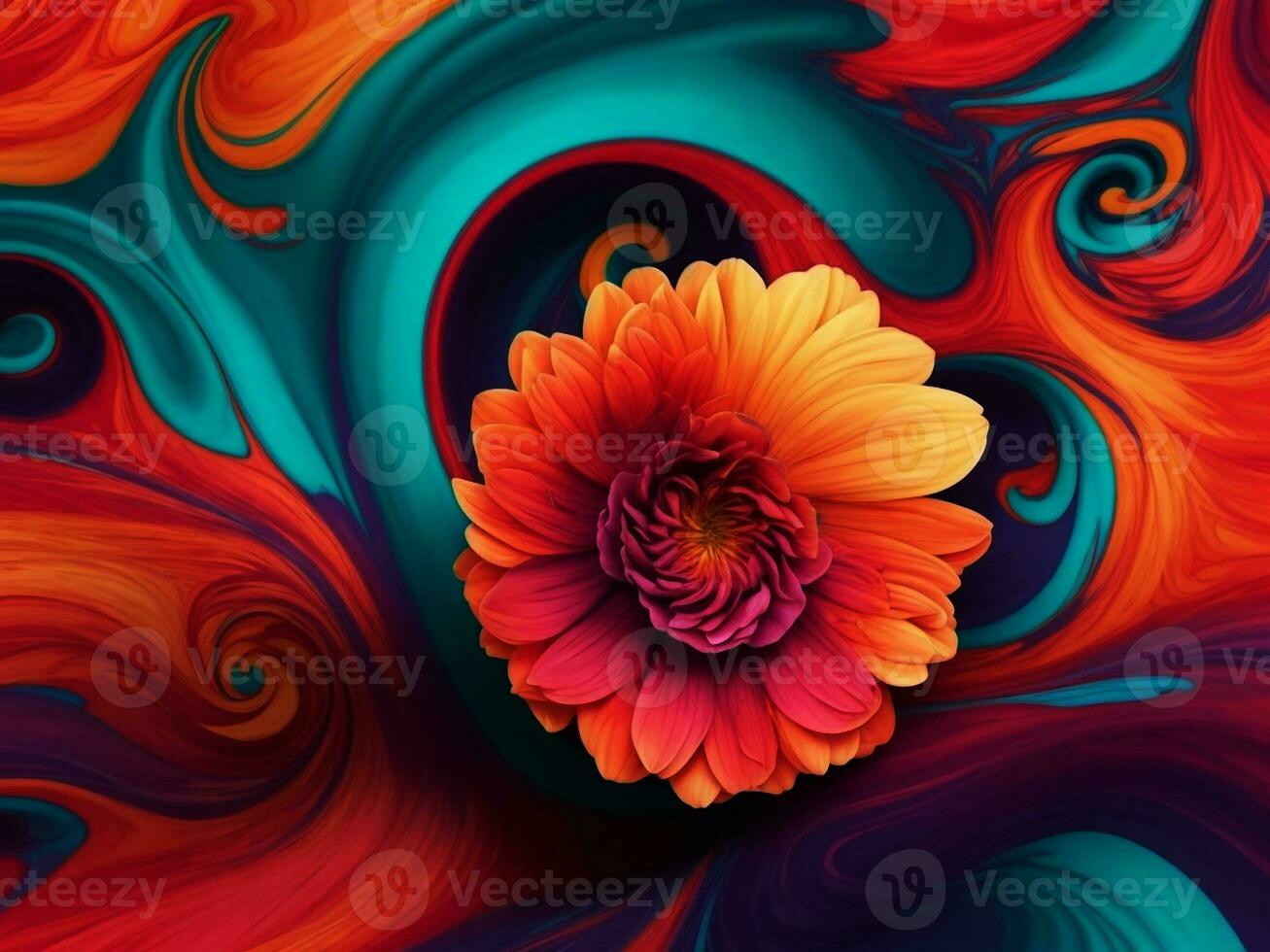 Colorful abstract background with dahlia flower. Digital painting. photo