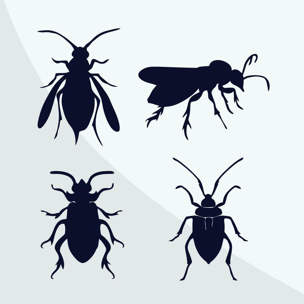 Vector drawing of a set of insects silhouette