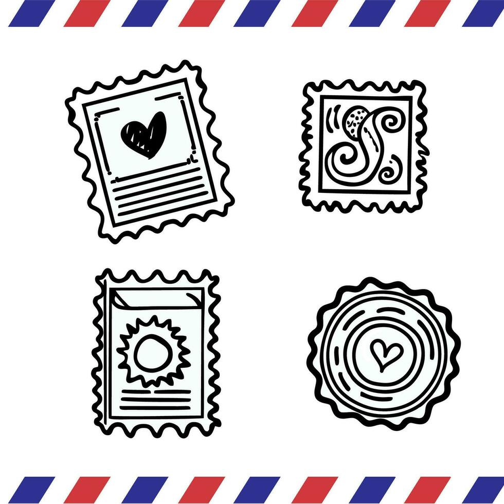 Illustration of a set of postage stamps. Black and white. vector