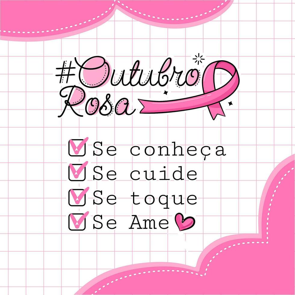 bandera en portugués para composición octubre rosado pecho cáncer prevención Brasil vector