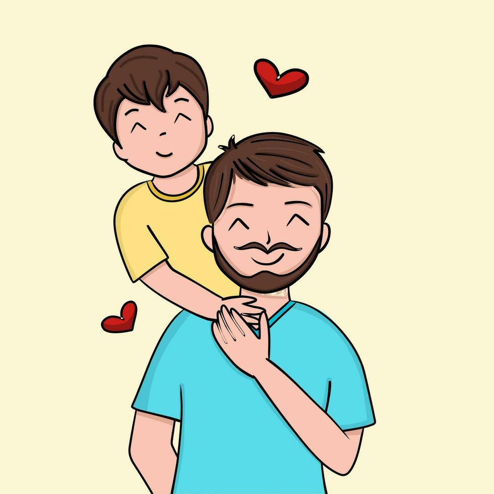 Father and son drawing illustration vector