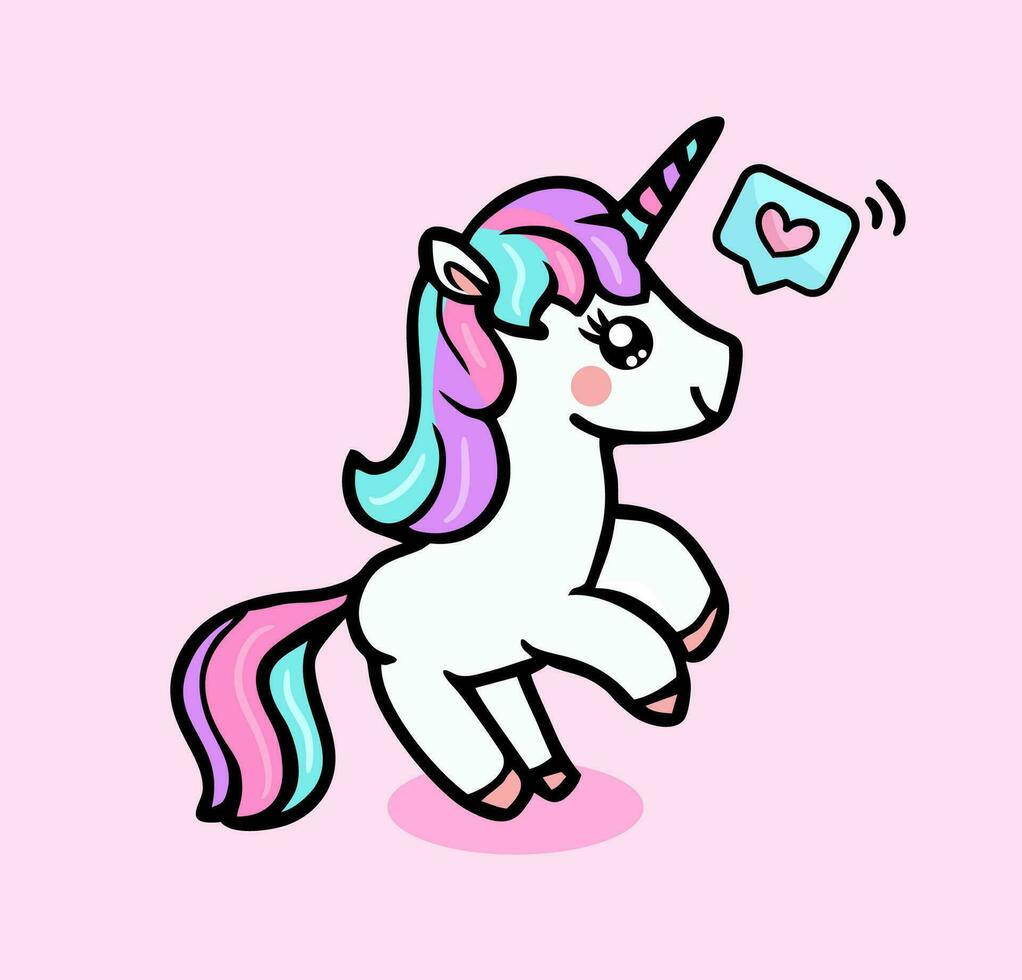 Drawing of a cute colored unicorn vector