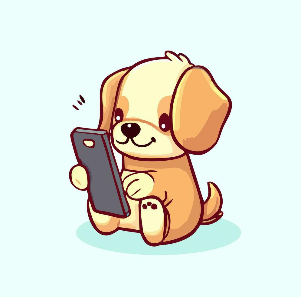 A cartoon dog playing with a phone vector