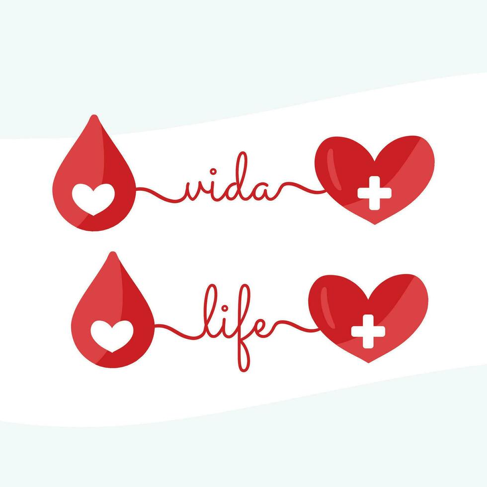 Blood donation drawing written the word life - blood donation campaign - doacao de sangue vector