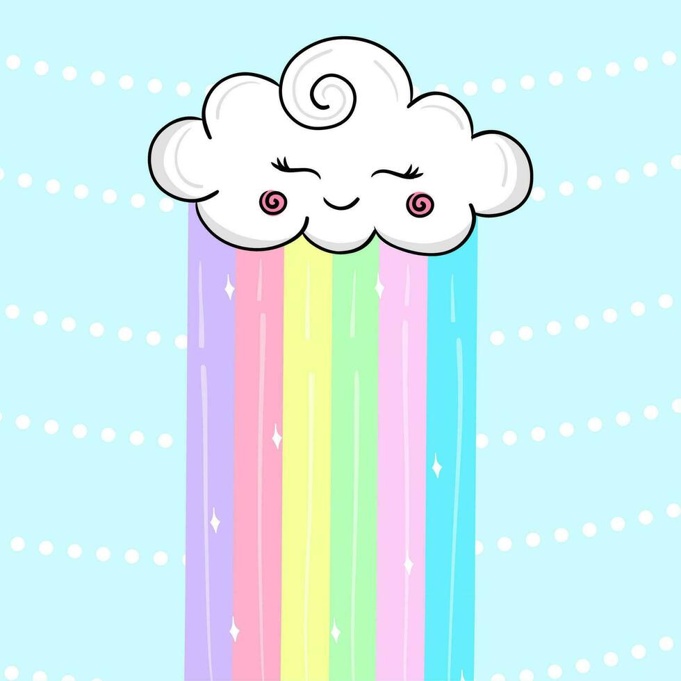 Rainbow and cloud with cute face vector