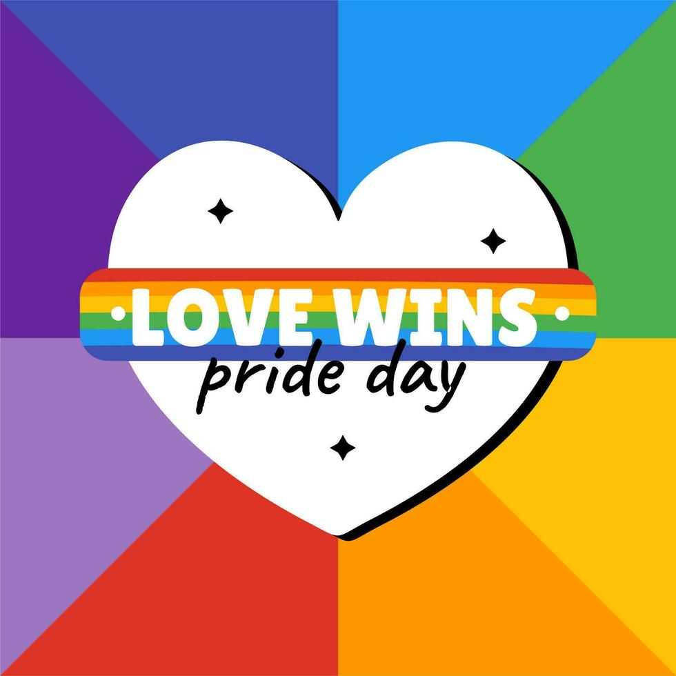 A rainbow heart with the words love wins pride day on it - LGBTQIAP vector