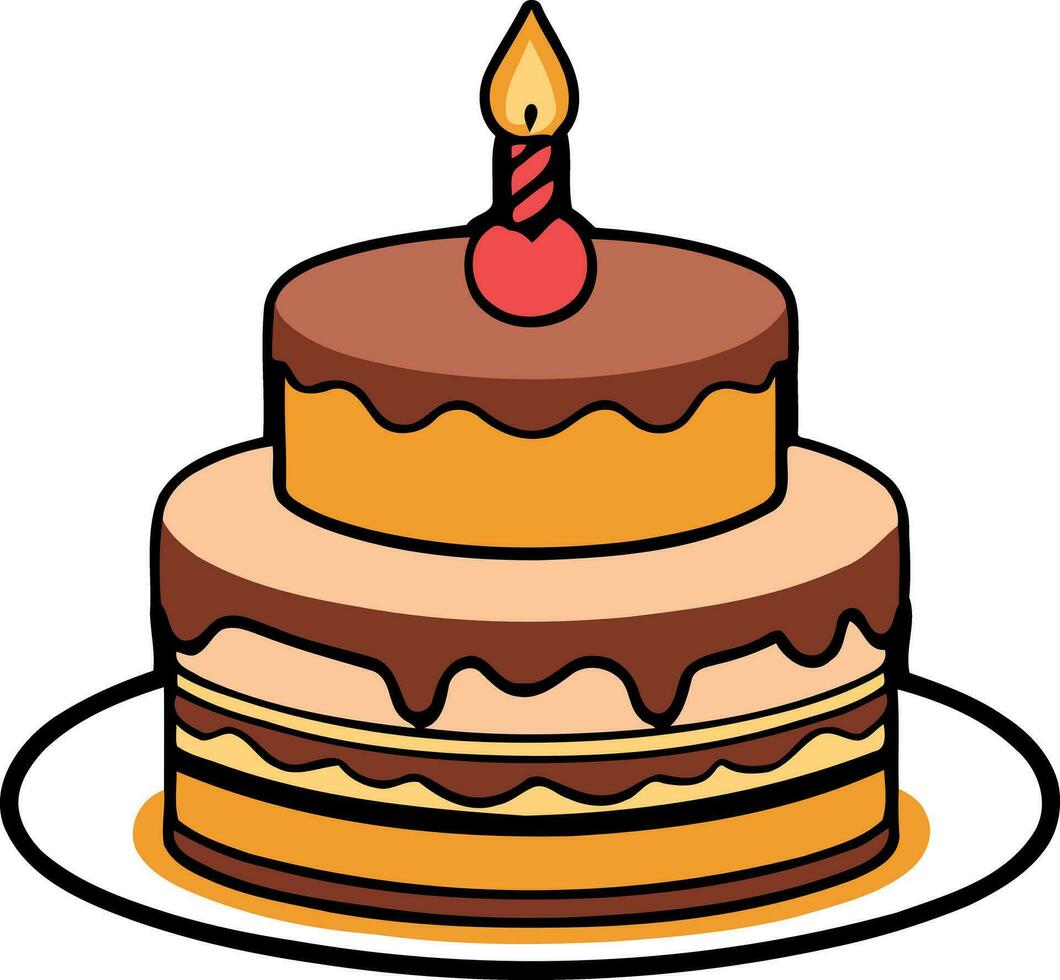 Birthday, wedding, tart cake with candle in flat color vector design in white background