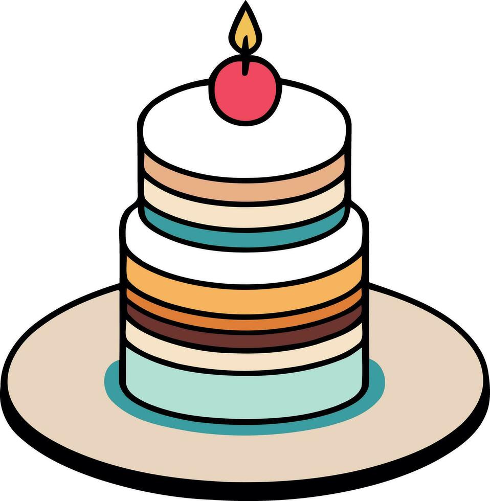 Birthday, wedding, tart cake with candle in flat color vector design in white background