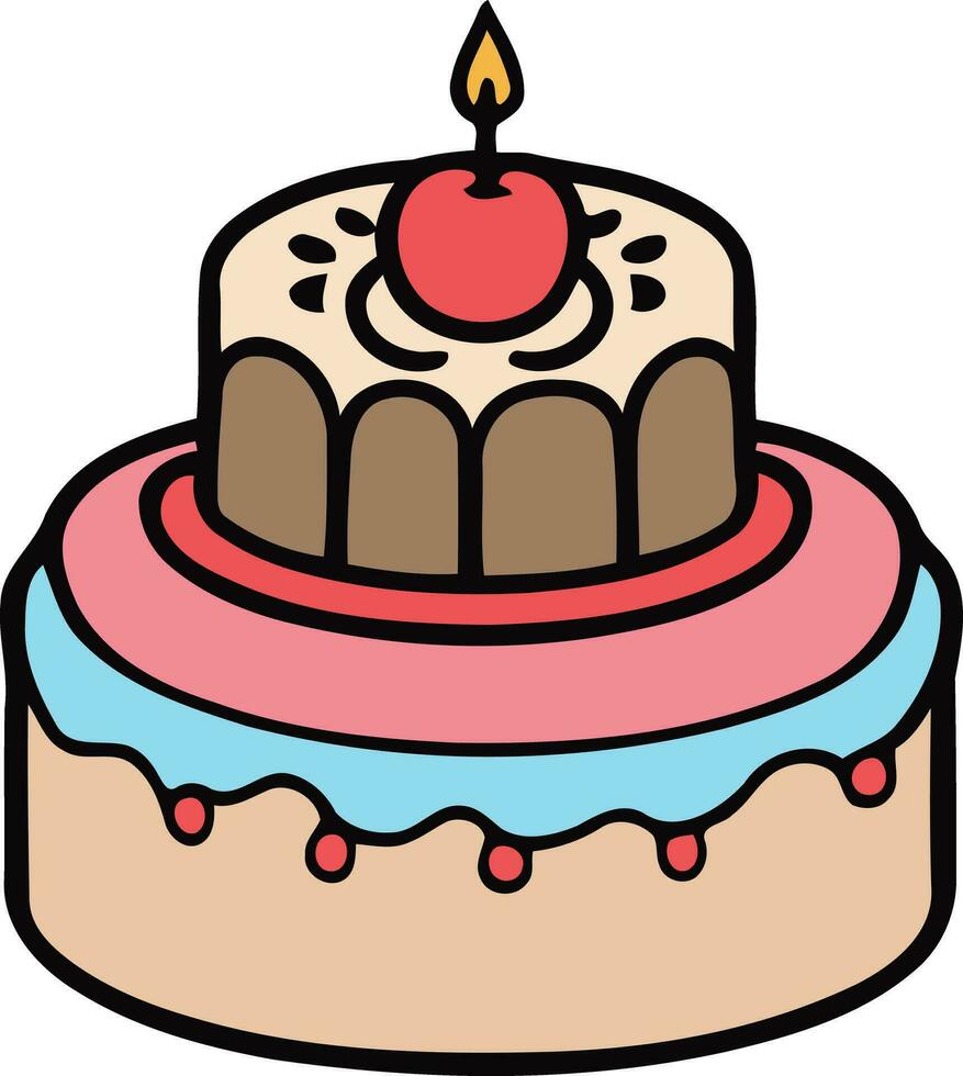 Birthday, wedding, tart cake with candle in flat color vector design in white background