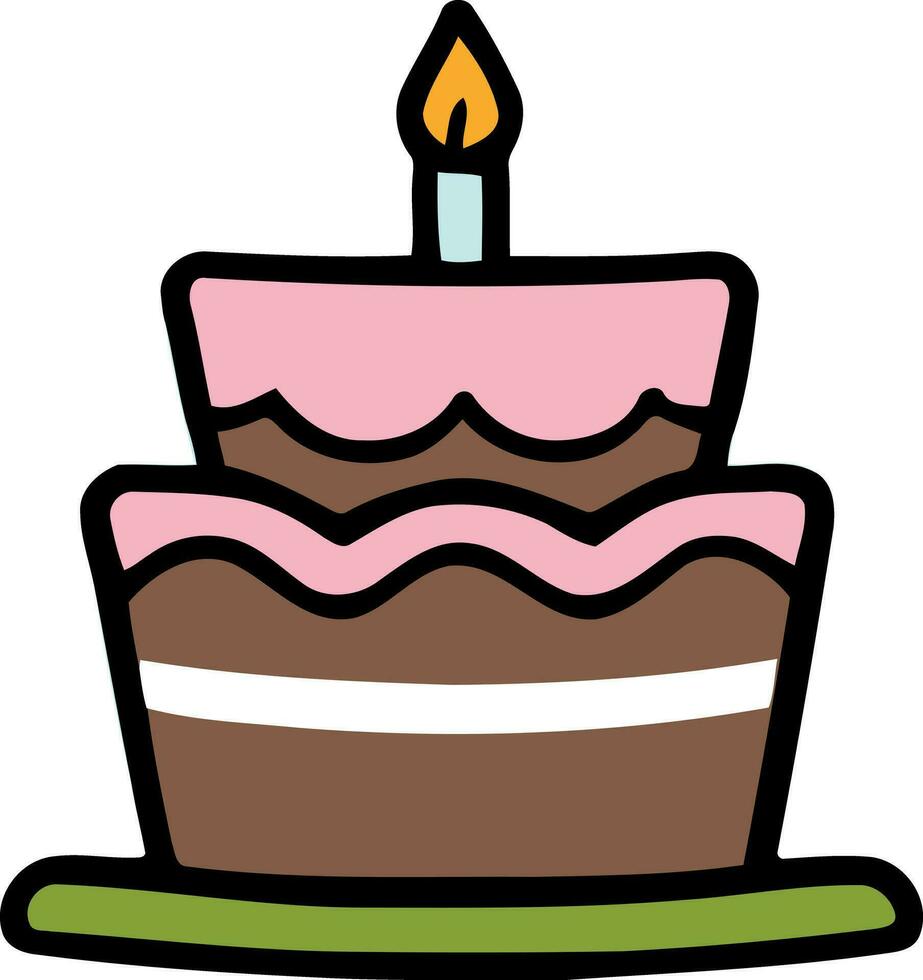 cumpleaños, boda, tarta pastel con vela en plano color vector diseño en blanco antecedentes
