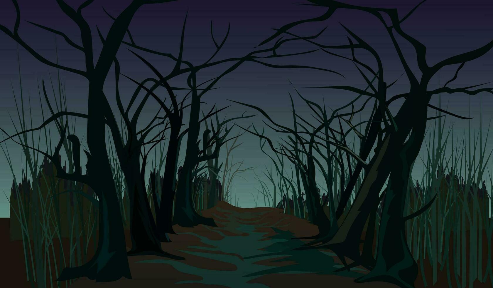 Spooky Forest Road 27502034 Vector Art at Vecteezy