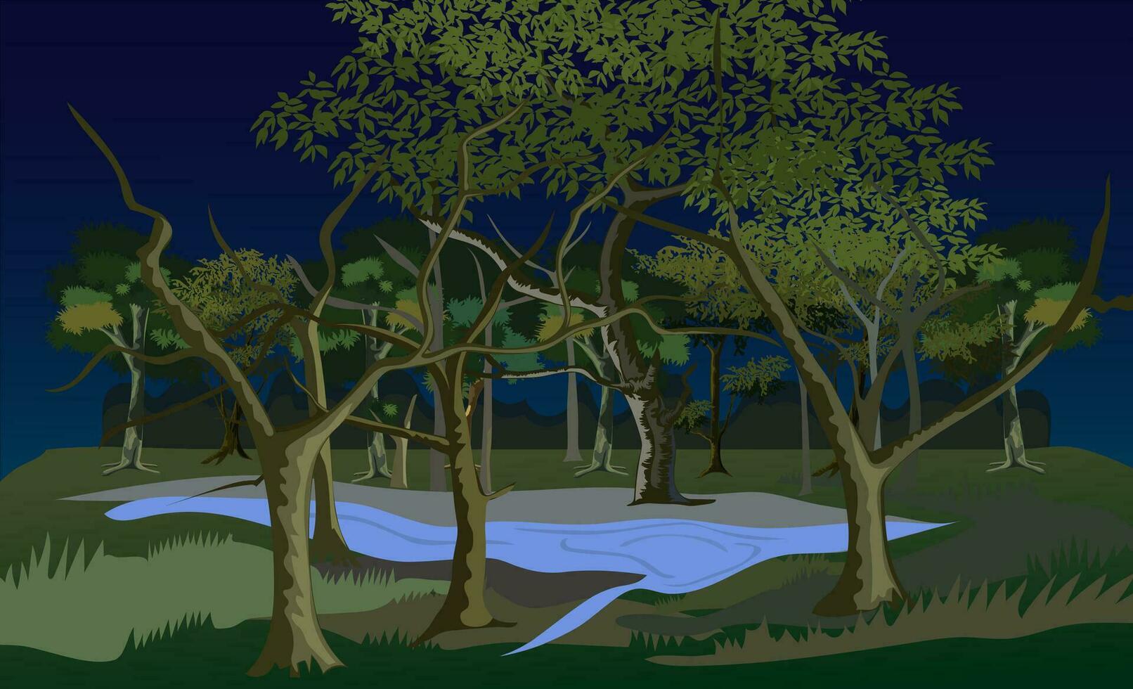 Spooky Pond In Forest vector