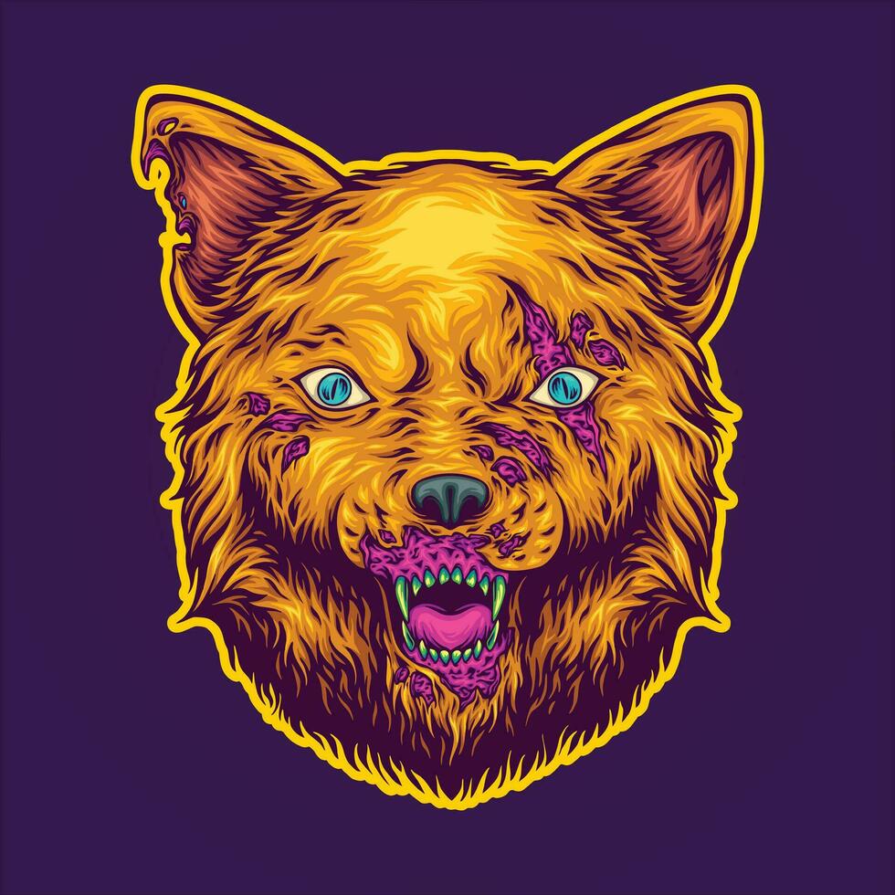 ladrido pesadillas escalofriante perro cabeza zombi vector ilustraciones para tu trabajo logo, mercancías camiseta, pegatinas y etiqueta diseños, póster, saludo tarjetas publicidad negocio empresa