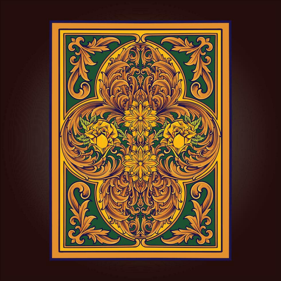 Ornate Floral Engravings on Card Decks  vector illustrations for your work logo, merchandise t-shirt, stickers and label designs, poster, greeting cards advertising business company or brands.