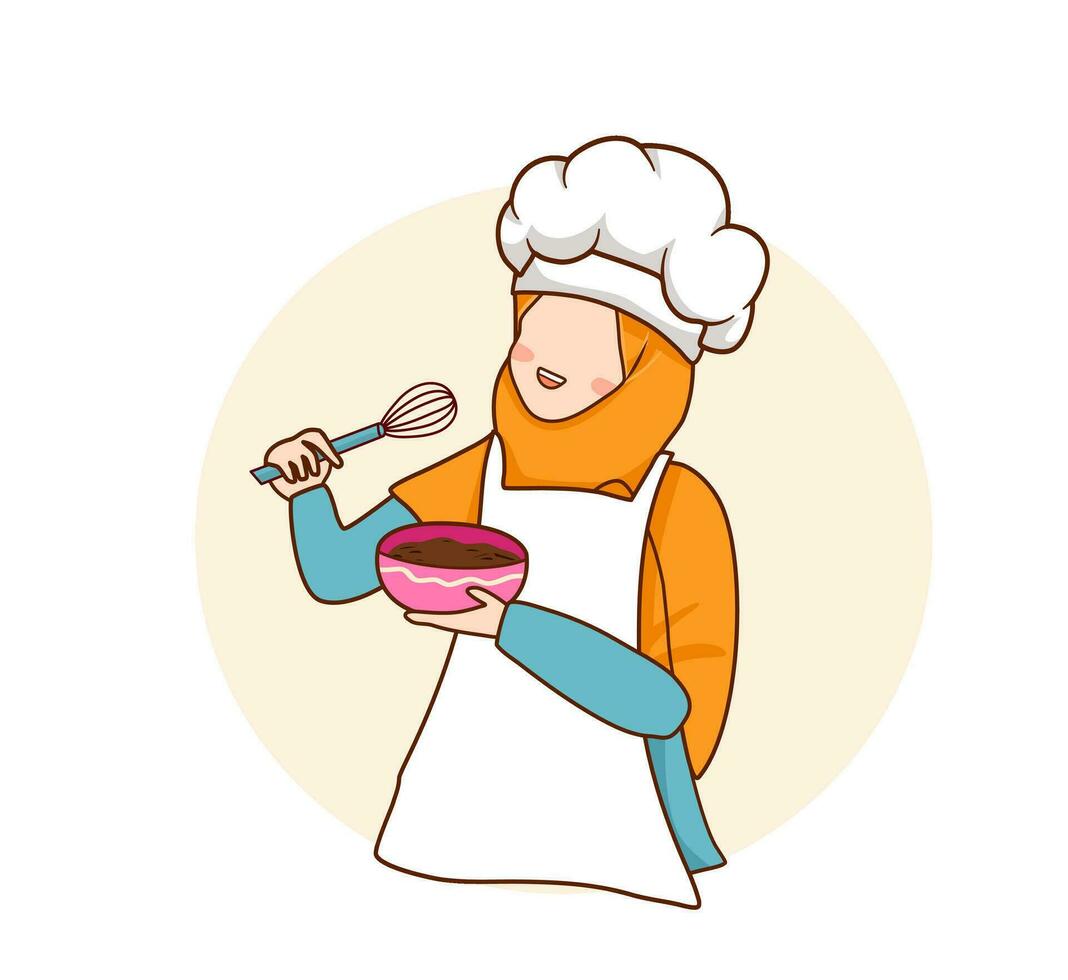 Muslimah cooking illustration vector