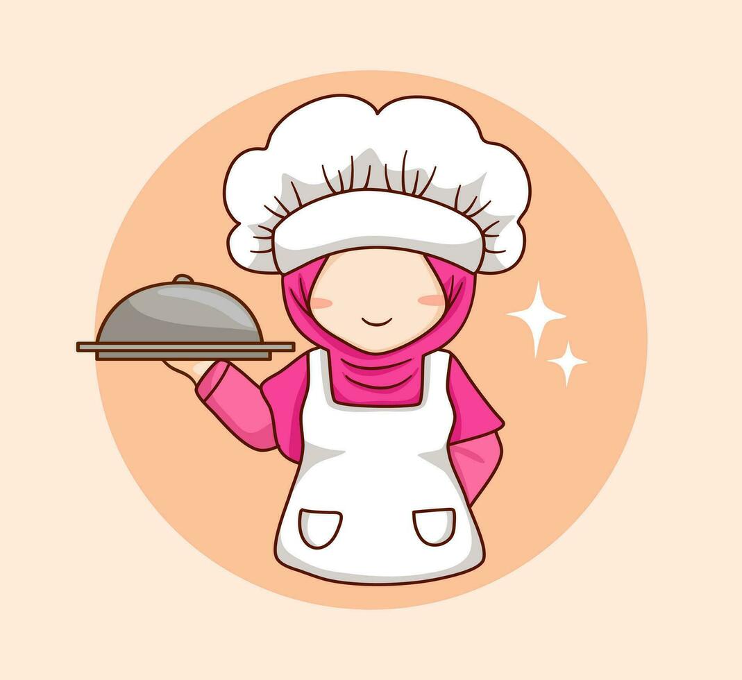 Muslimah chef logo vector