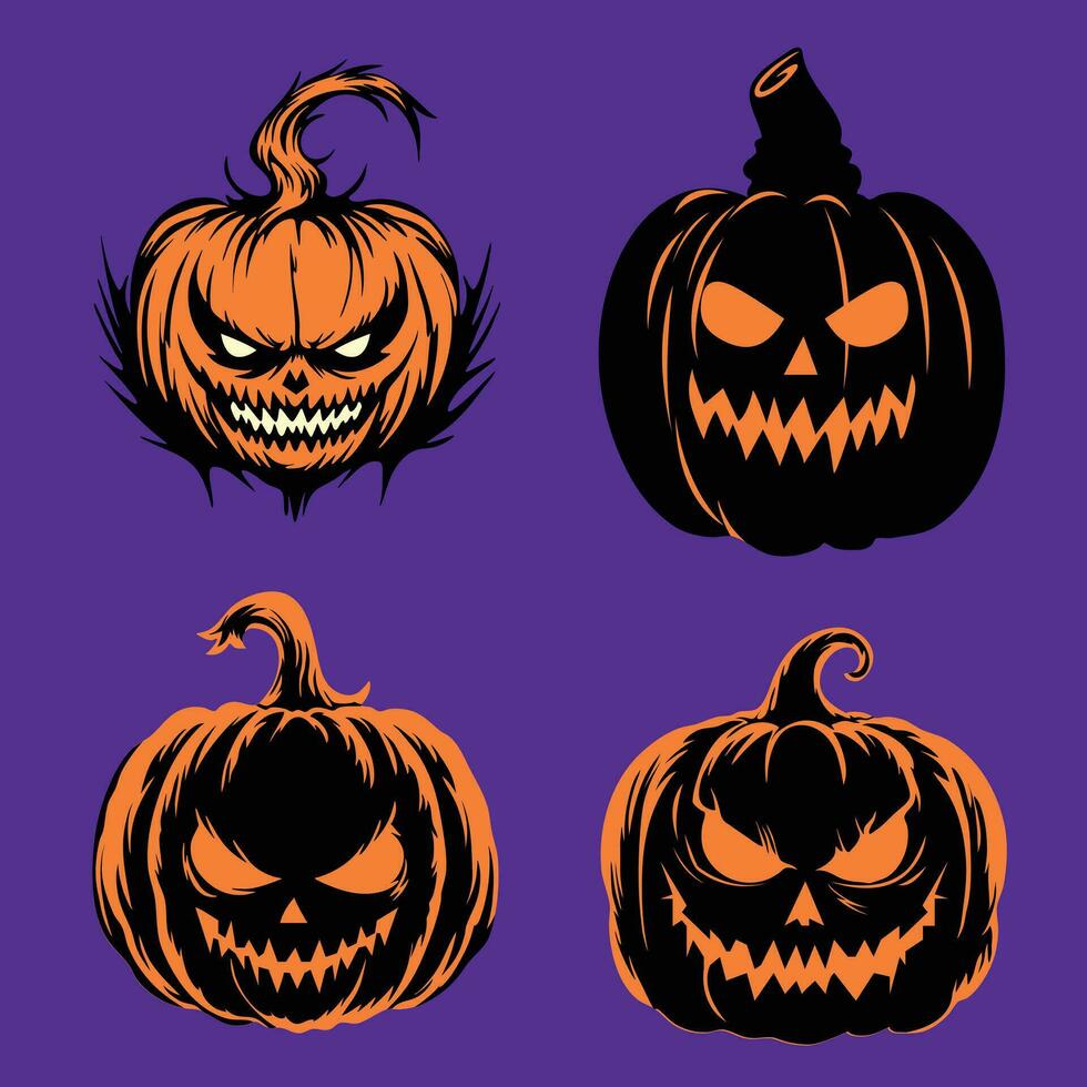 Scary Pumpkin Silhouette Cartoon set vector