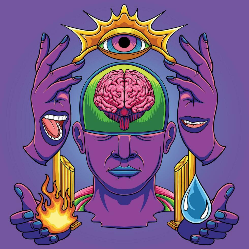 Psychedelic Brain  Illustration Surreal vector