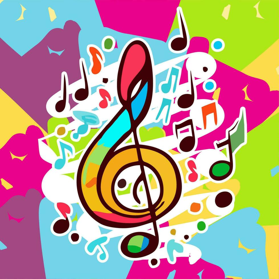 A colorful music note with a treble clef on it vector
