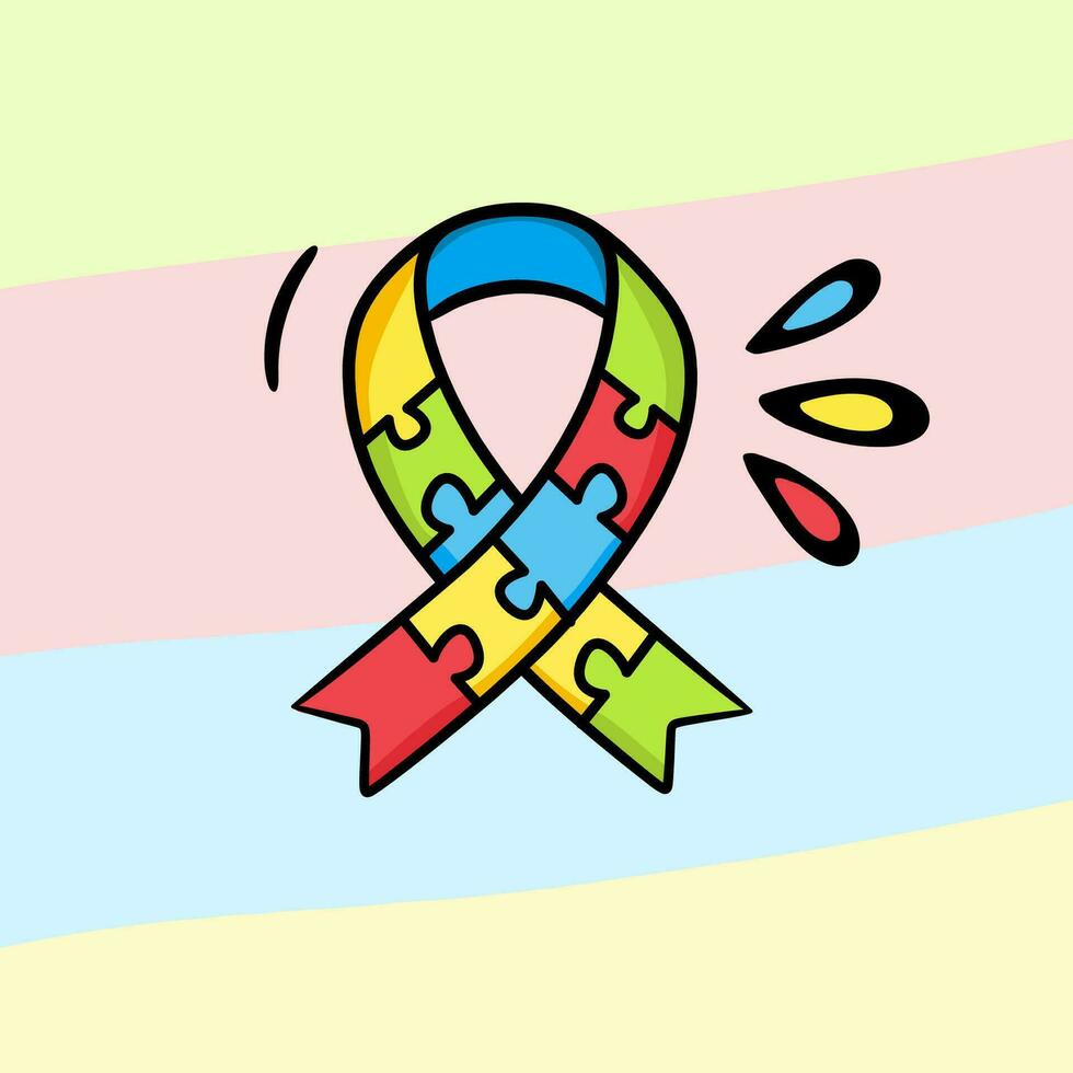 Autism symbol from ribbon made from colorful puzzles - autismo vector