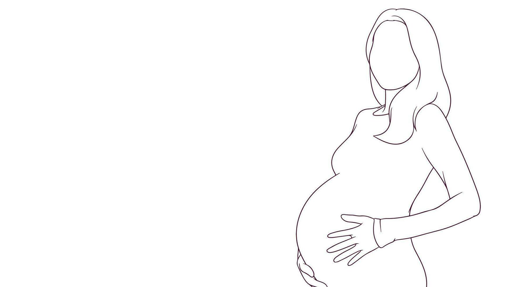 pregnant mom tenderly embracing her belly, hand drawn style vector illustration