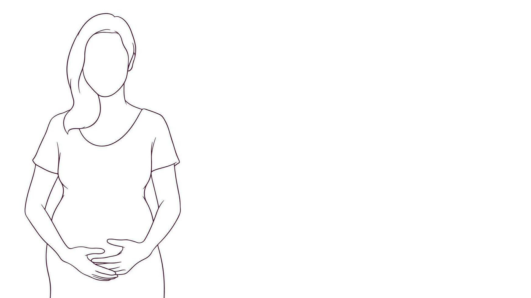 embarazada mamá cariñoso toque en su barriga, mano dibujado estilo vector ilustración