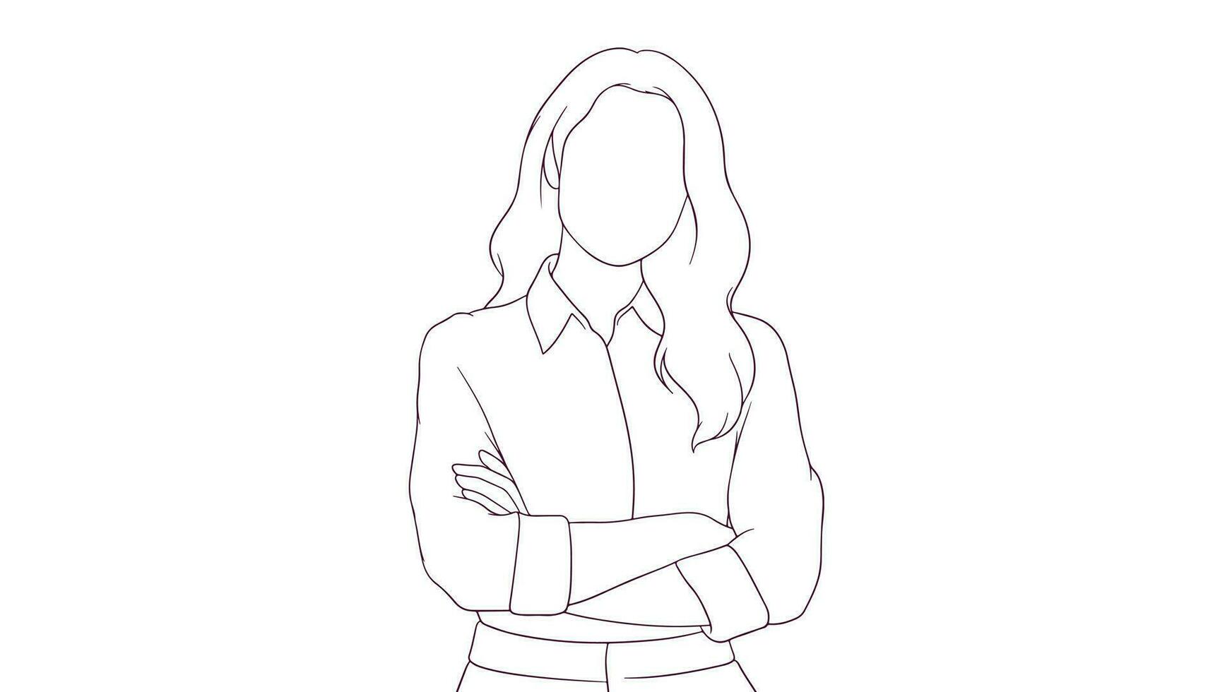 cross armed stance of a confident businesswoman, hand drawn style vector illustration