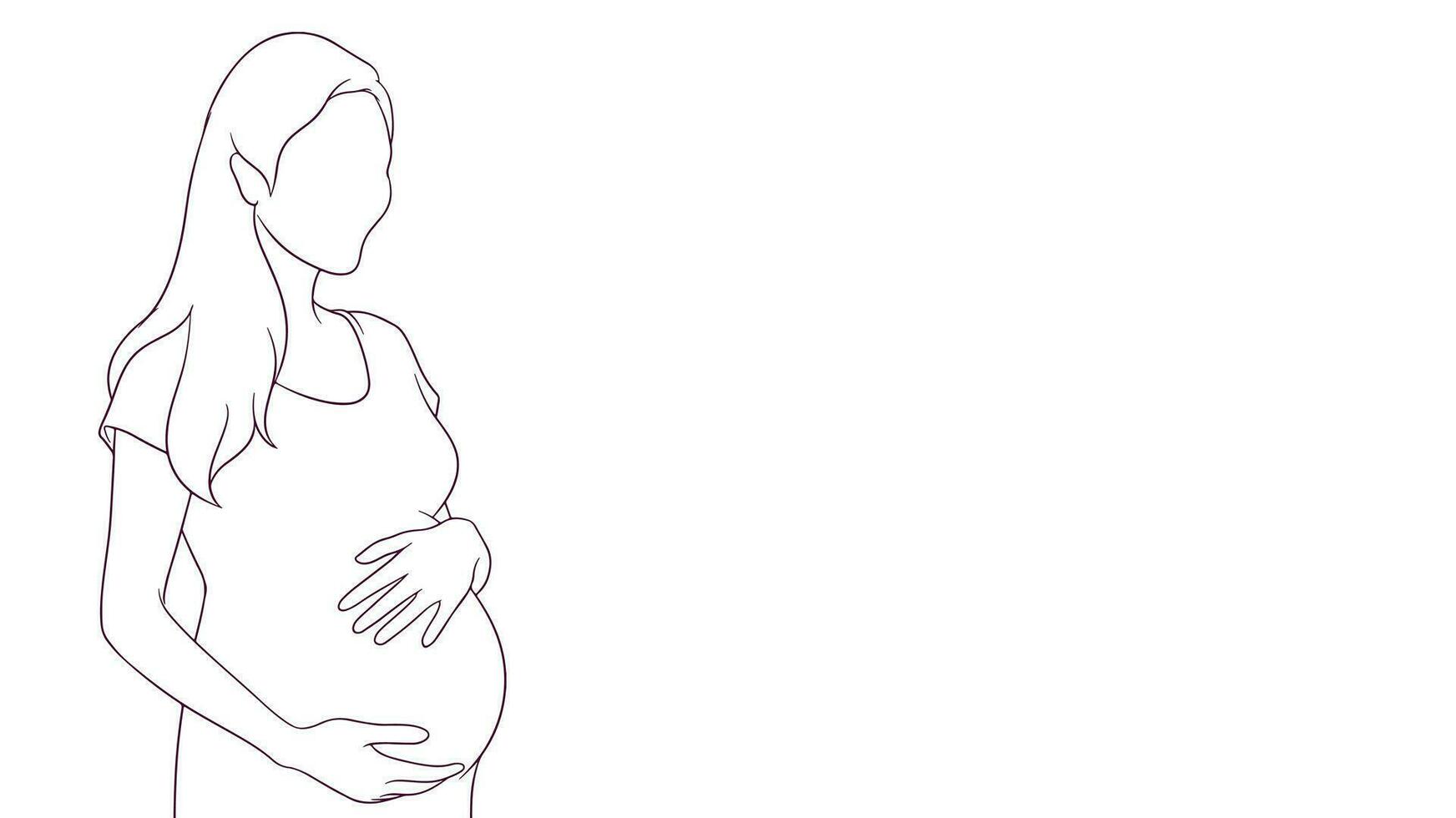 embarazada mamá nutriendo conexión a su barriga, mano dibujado estilo vector ilustración