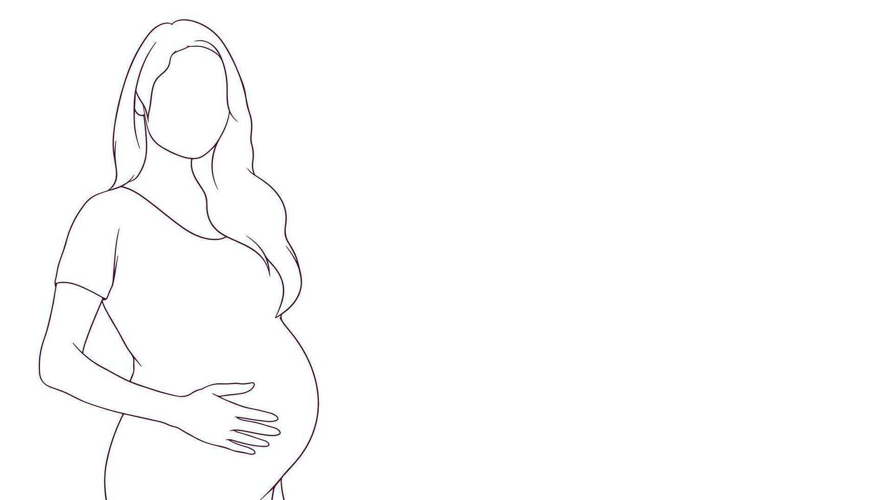 pregnant mom gentle grasp of her belly, hand drawn style vector illustration