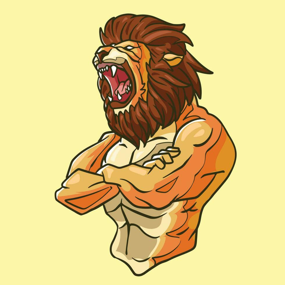 ferocious strong lion showing muscle, vector - illustrator