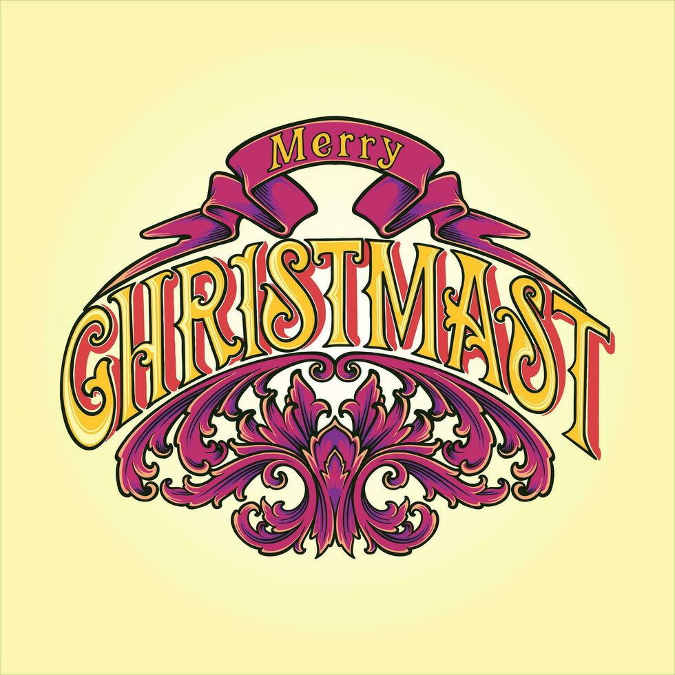Festive merry christmas badge with engraved ornaments  vector illustrations for your work logo, merchandise t-shirt, stickers and label designs, poster, greeting cards advertising business company