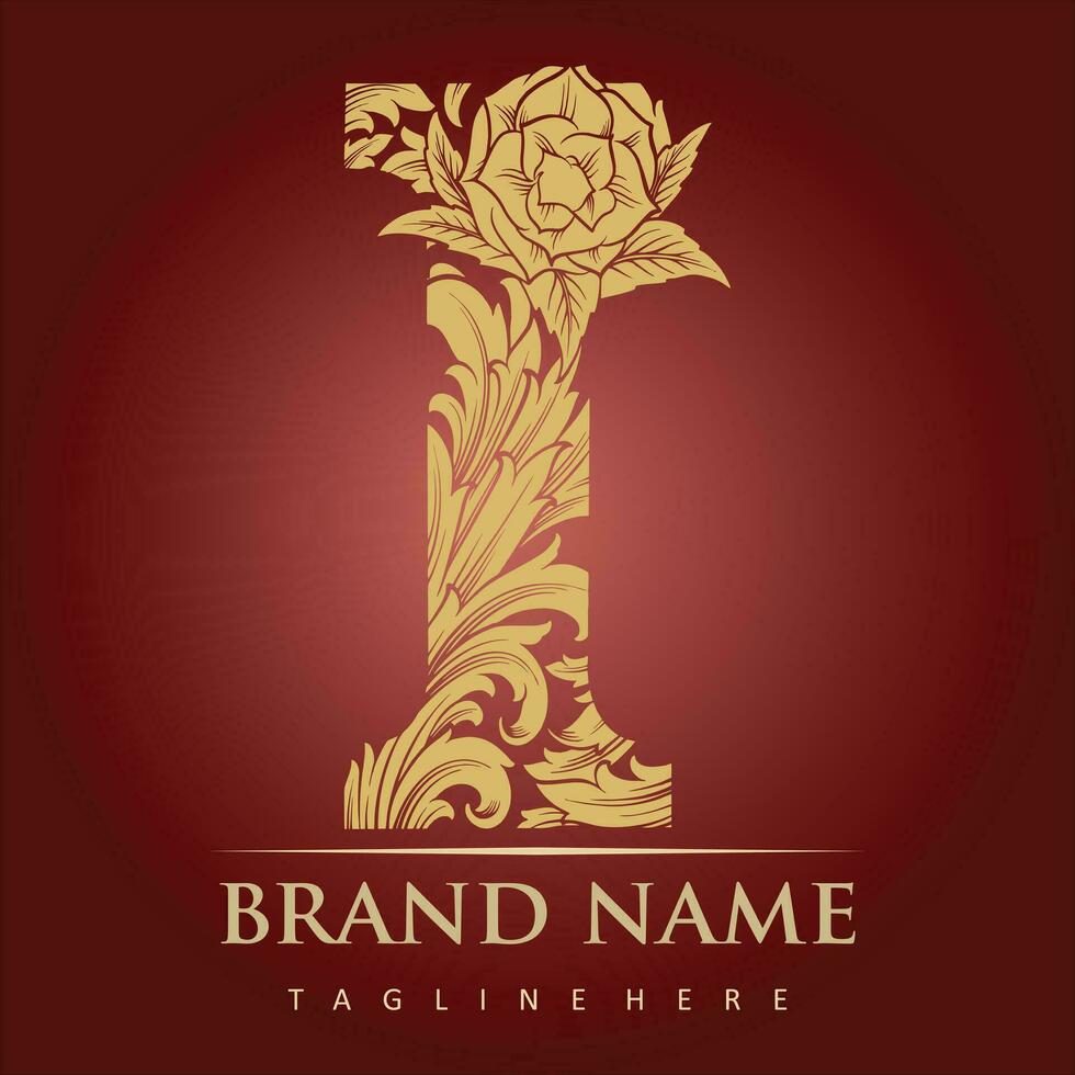 Delicate engraved floral ornament monogram initial I  vector illustrations for your work logo, merchandise t-shirt, stickers and label designs, poster, greeting cards advertising business company
