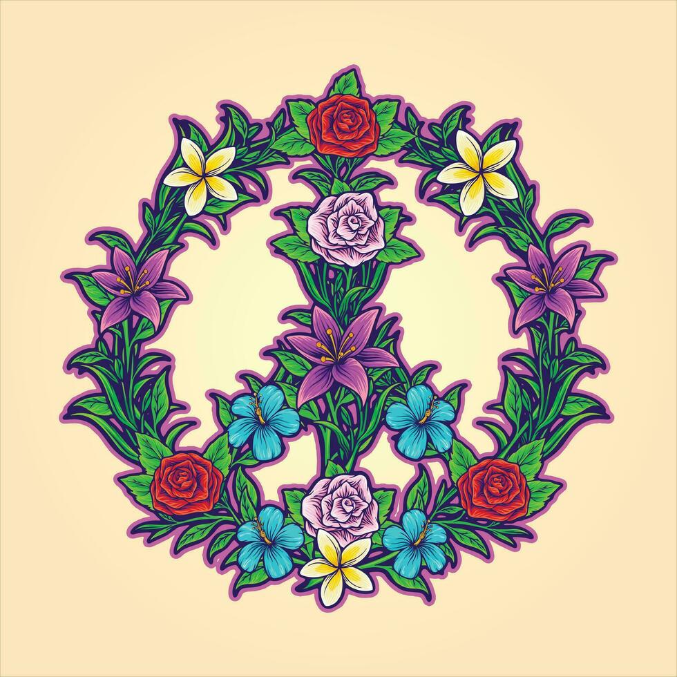 Flower power bohemian peace symbols  vector illustrations for your work logo, merchandise t-shirt, stickers and label designs, poster, greeting cards advertising business company or brands.