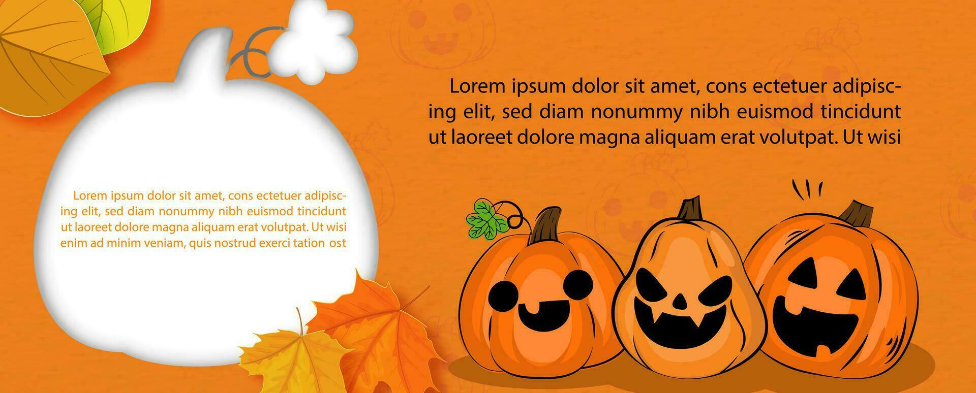 Halloween party with autumn pumpkins jack's o lantern in paper cut and flat style and vector background design.
