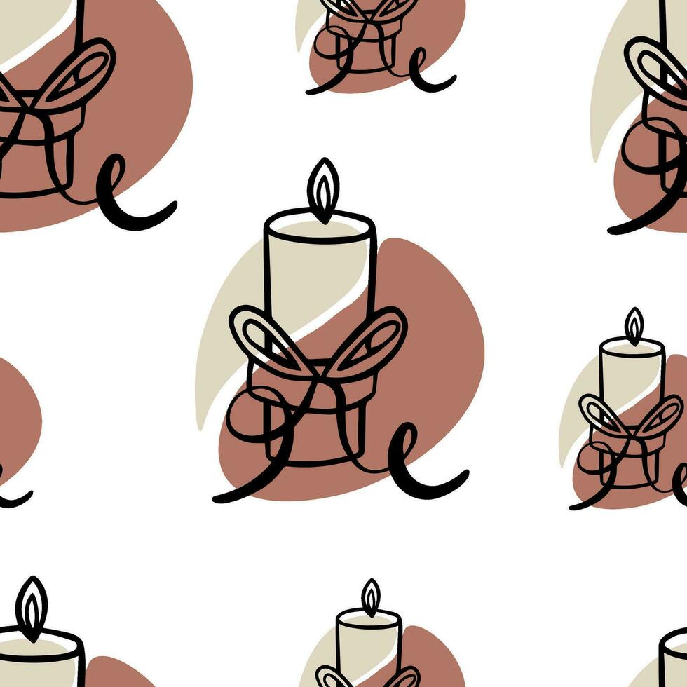 Seamless pattern Doodle candle with ribbon. Church candle. Baptism. Wedding vector