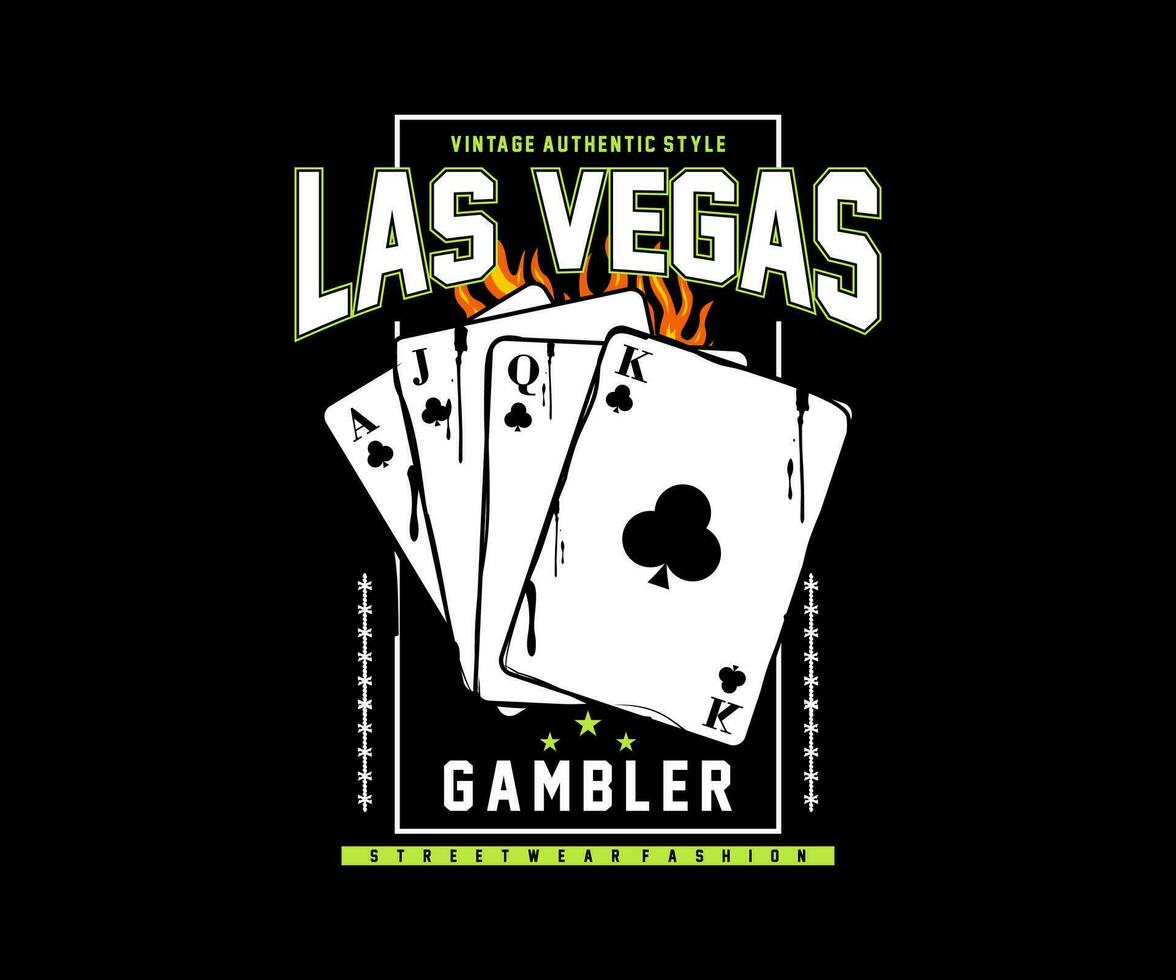 las vegas eslogan tipografía con un tarjeta póker ilustración en goteo estilo, para ropa de calle y urbano estilo camisetas diseño, sudaderas con capucha, etc vector