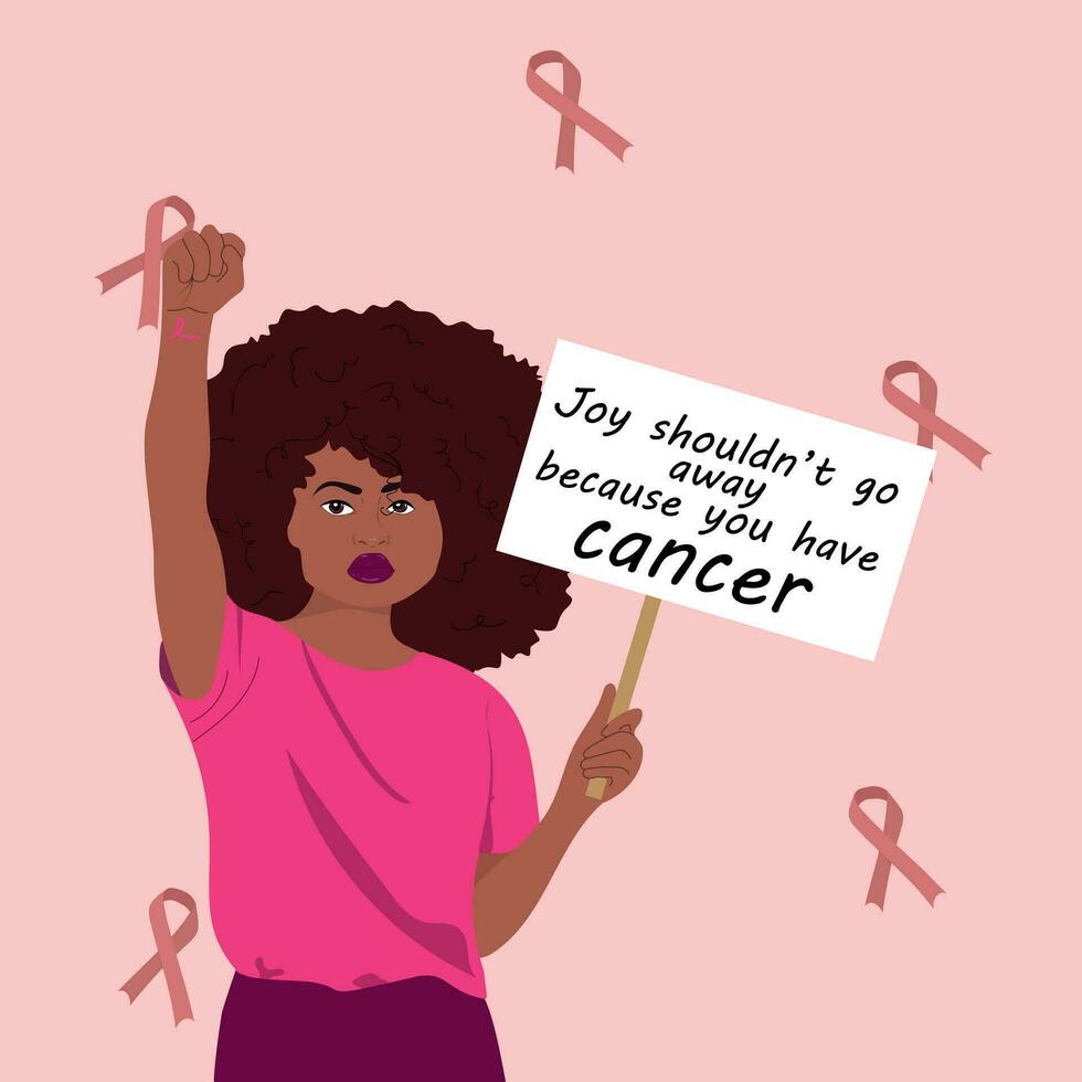 africano americano mujer luchando con pecho cáncer. vector